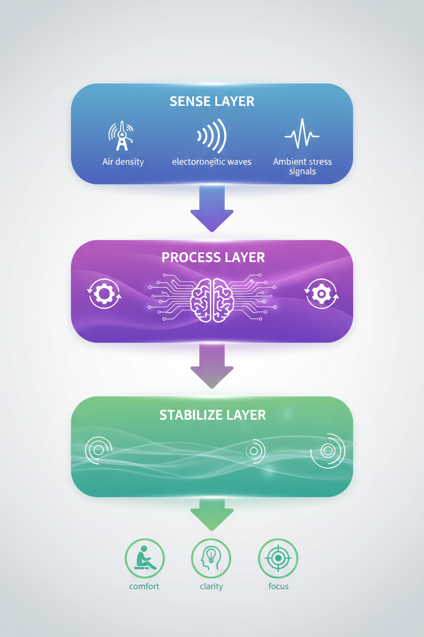 How Rijyium™ Works

Rijyium™ operates through a 3-Layer Intelligent Sync System™

➡️ Sense Layer
Detects air density shifts, electromagnetic interference, and ambient stress signals

➡️ Process Layer
AI-driven calibration engine determines optimal correction patterns

➡️ Stabilize Layer
Emits ultra-low-energy resonance waves that normalize your immediate environment

The result is a noticeable shift in comfort, clarity, and focus — without you touching a thing.